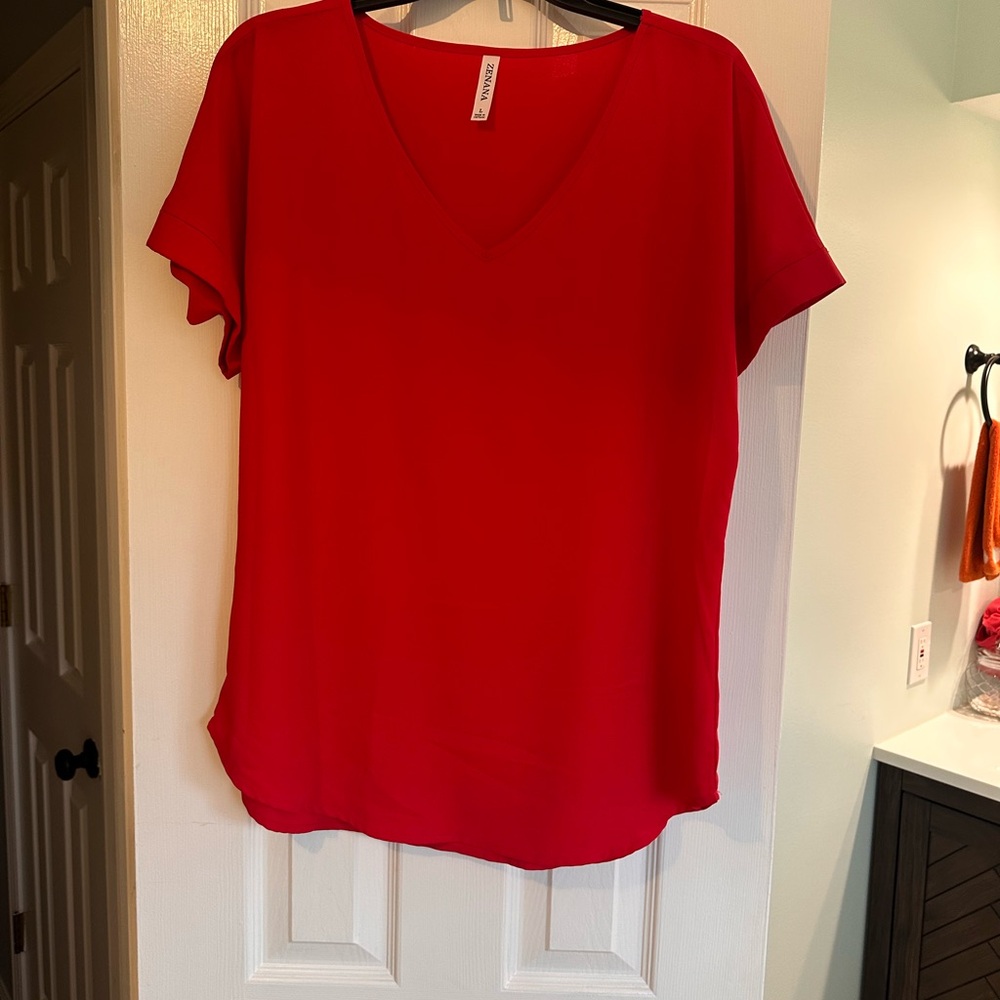 Vibrant Red V-Neck Blouse